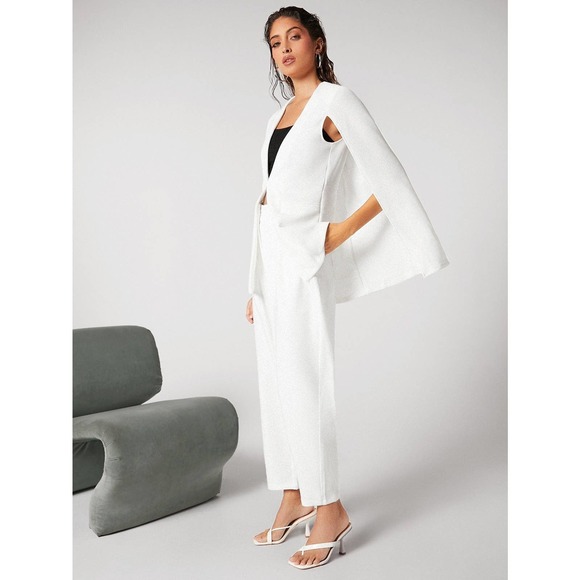 Solid Open Front Cloak Sleeve Blazer cape white - Picture 1 of 6